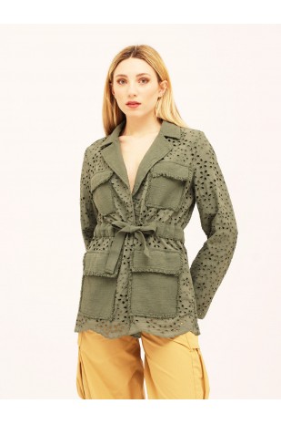 giacca con cintura sangallo...