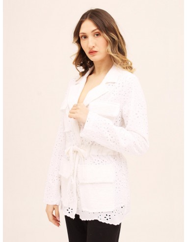 Giacca con cintura sangallo bianco...