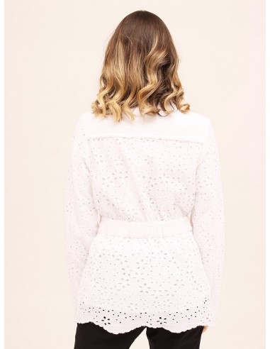 Giacca con cintura sangallo bianco...