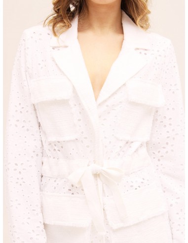 Giacca con cintura sangallo bianco...