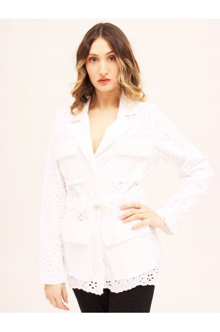 Giacca con cintura sangallo...